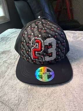 OG Hustle 23 Michael Jordan GOAT All-Over Print Snapback Hat Black/Red